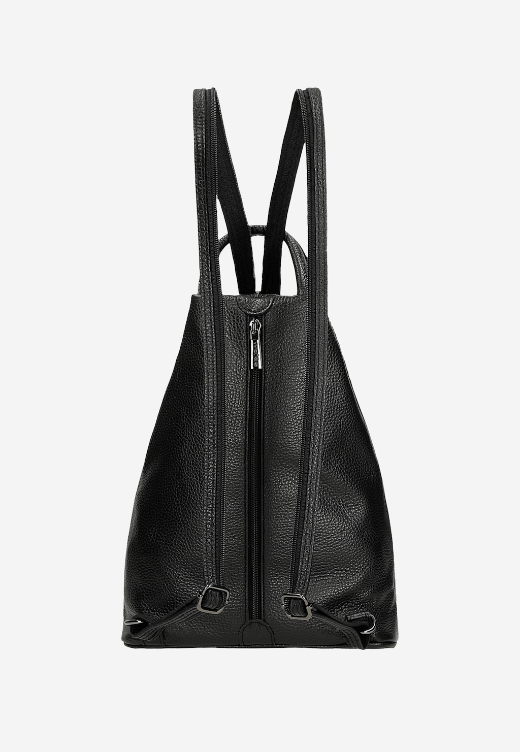 Elegancki czarny plecak Wojas model 80083-51 ze skóry licowej, widok z tyłu ukazujący zamek błyskawiczny i regulowane szelki, wykonany z wysokiej jakości materiału.