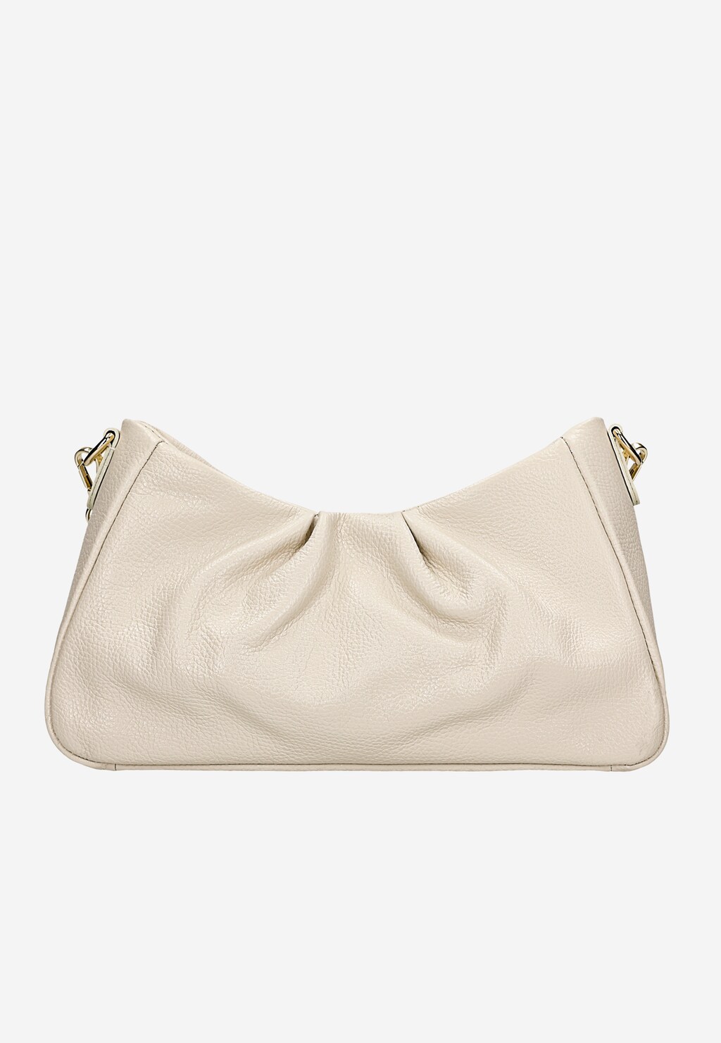 Elegancka beżowa torebka Wojas model 80319-54 z miękką teksturą skóry i złotymi okuciami łańcucha, widok z przodu ukazujący charakterystyczne marszczenia.