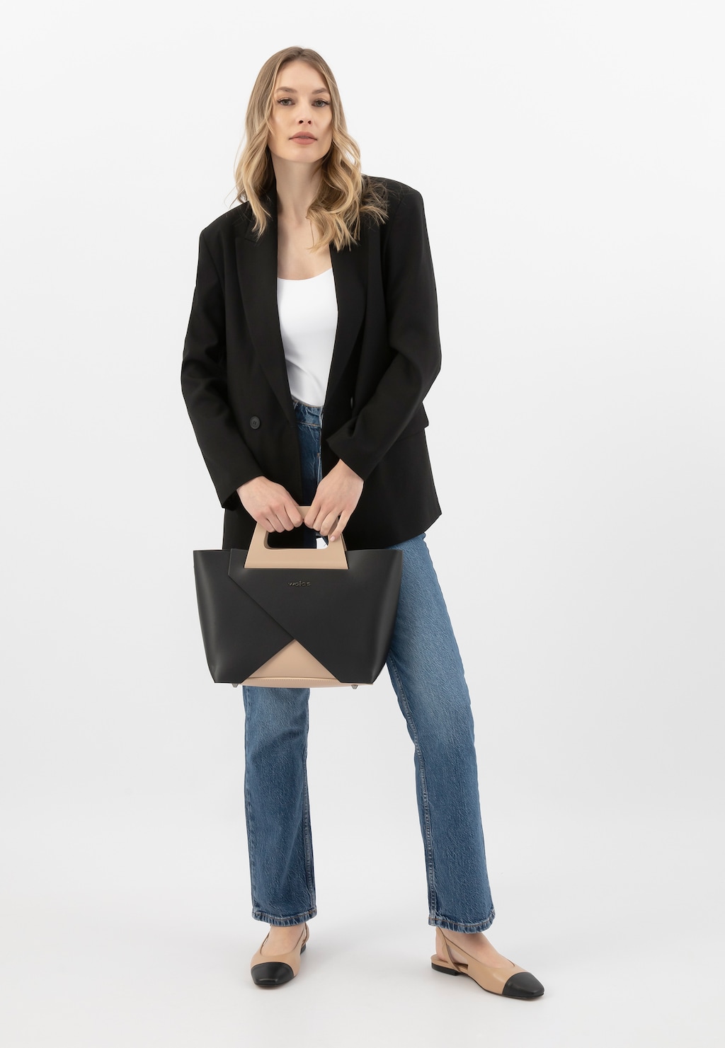 Černo-béžová dámská kabelka kufříkového typu 80322-71 Widok 10