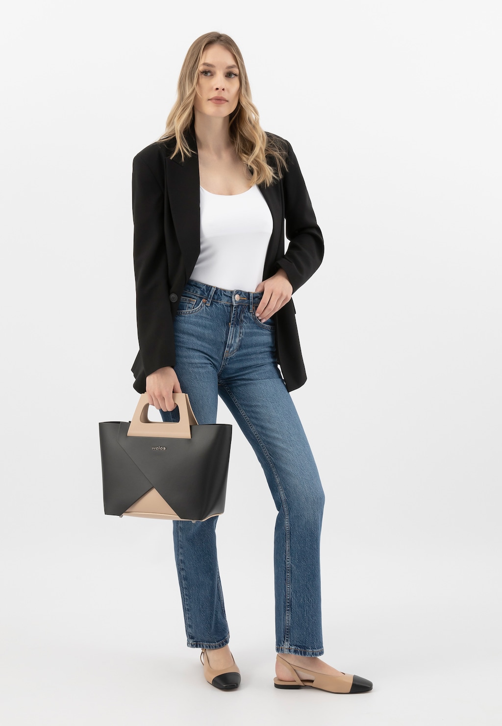 Černo-béžová dámská kabelka kufříkového typu 80322-71 Widok 1