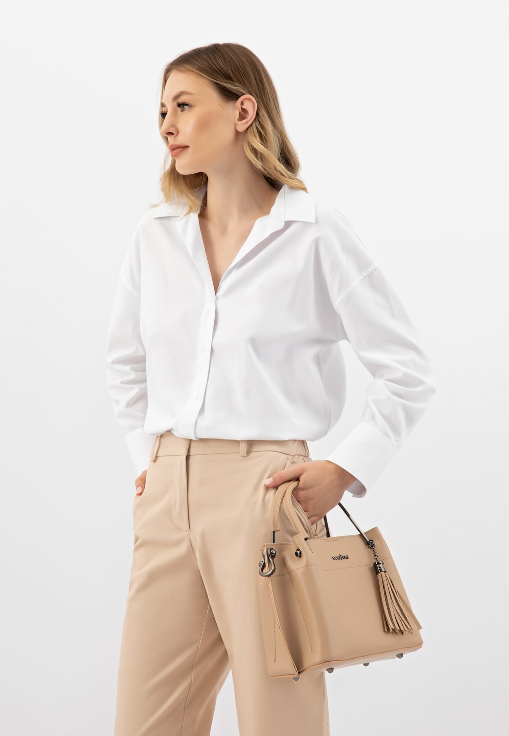 Béžové dámske kožené kabelky do ruky aj na pleco 80335-54 Widok 1