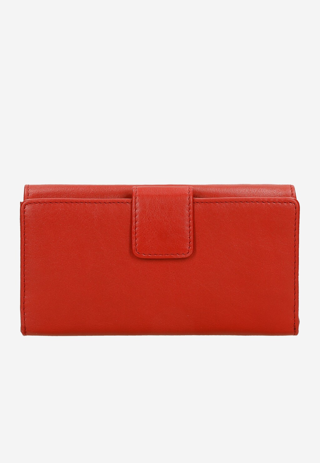 Duży czerwony portfel damski Wojas model 91069-55 wykonany z wysokiej jakości skóry licowej z zapięciem na zatrzask, widok z przodu, elegancki styl.