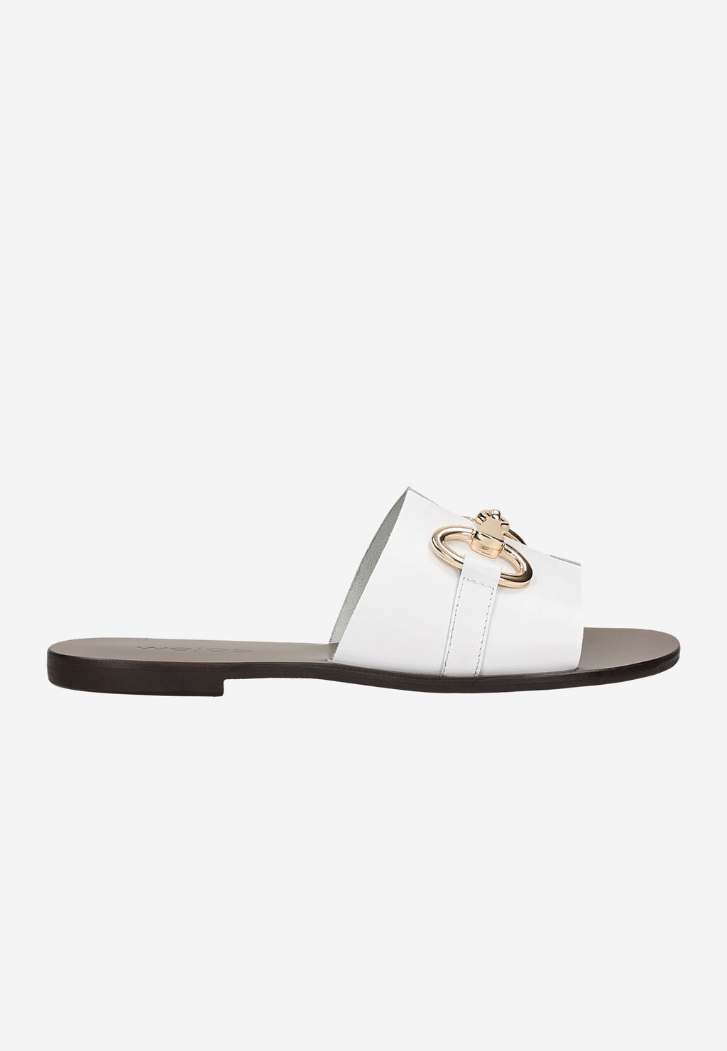 Białe klapki damskie ze skóry licowej z metalową ozdobą 74094-59 Widok 2