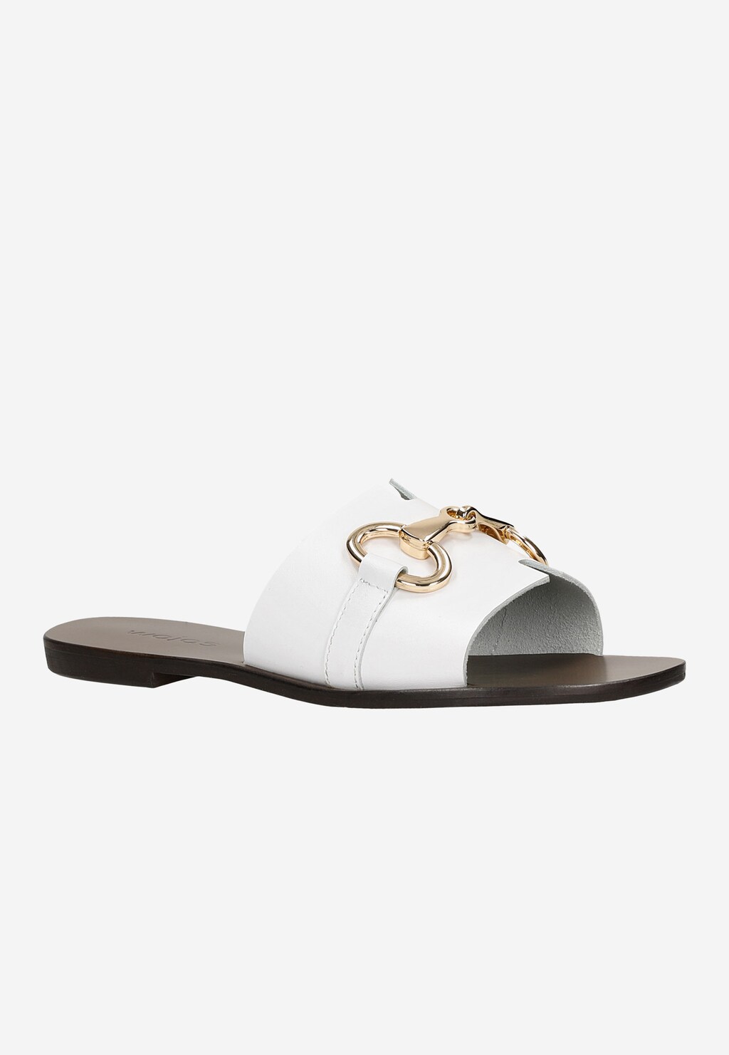 Białe klapki damskie ze skóry licowej z metalową ozdobą 74094-59 Widok 3