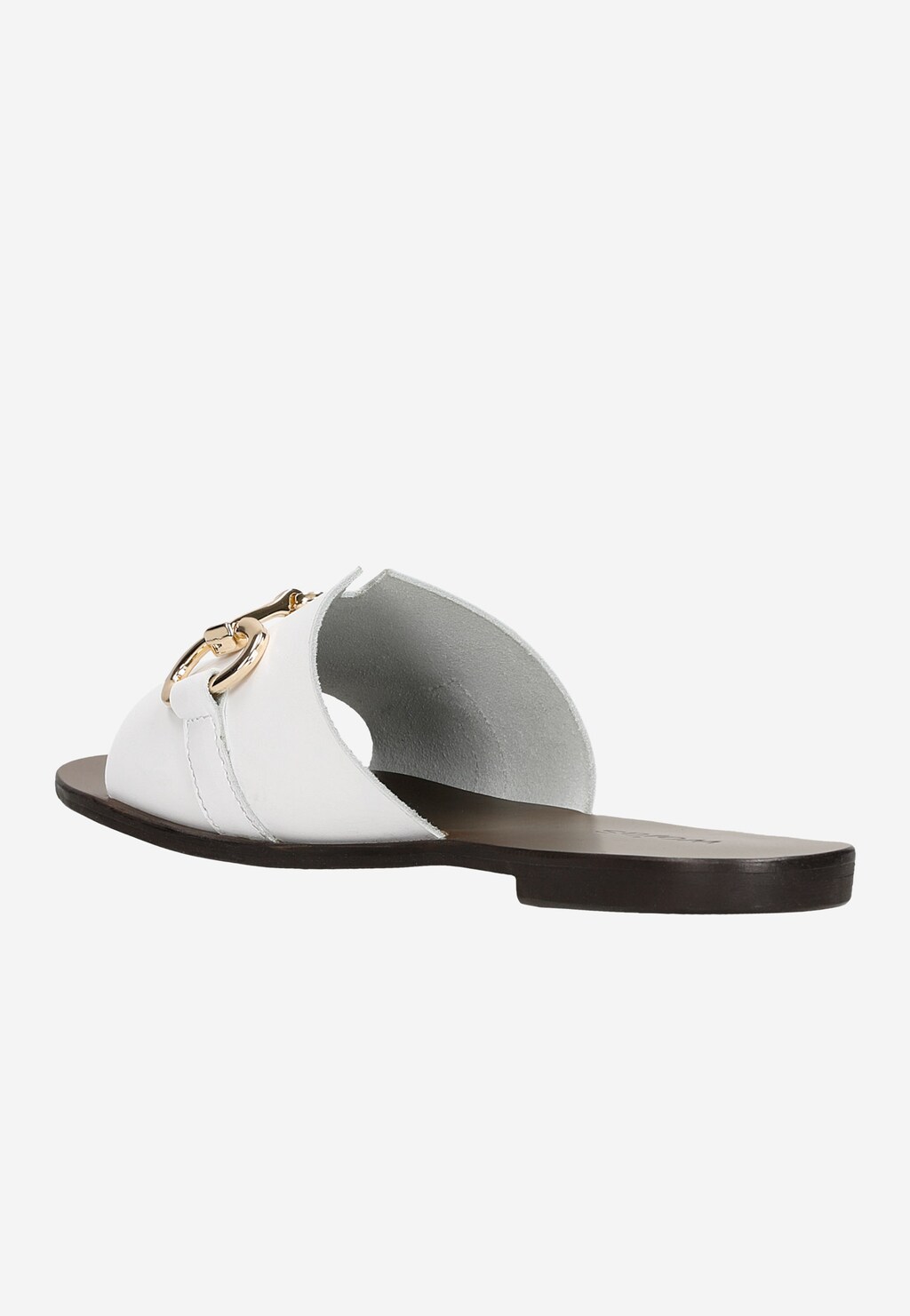 Białe klapki damskie ze skóry licowej z metalową ozdobą 74094-59 Widok 4