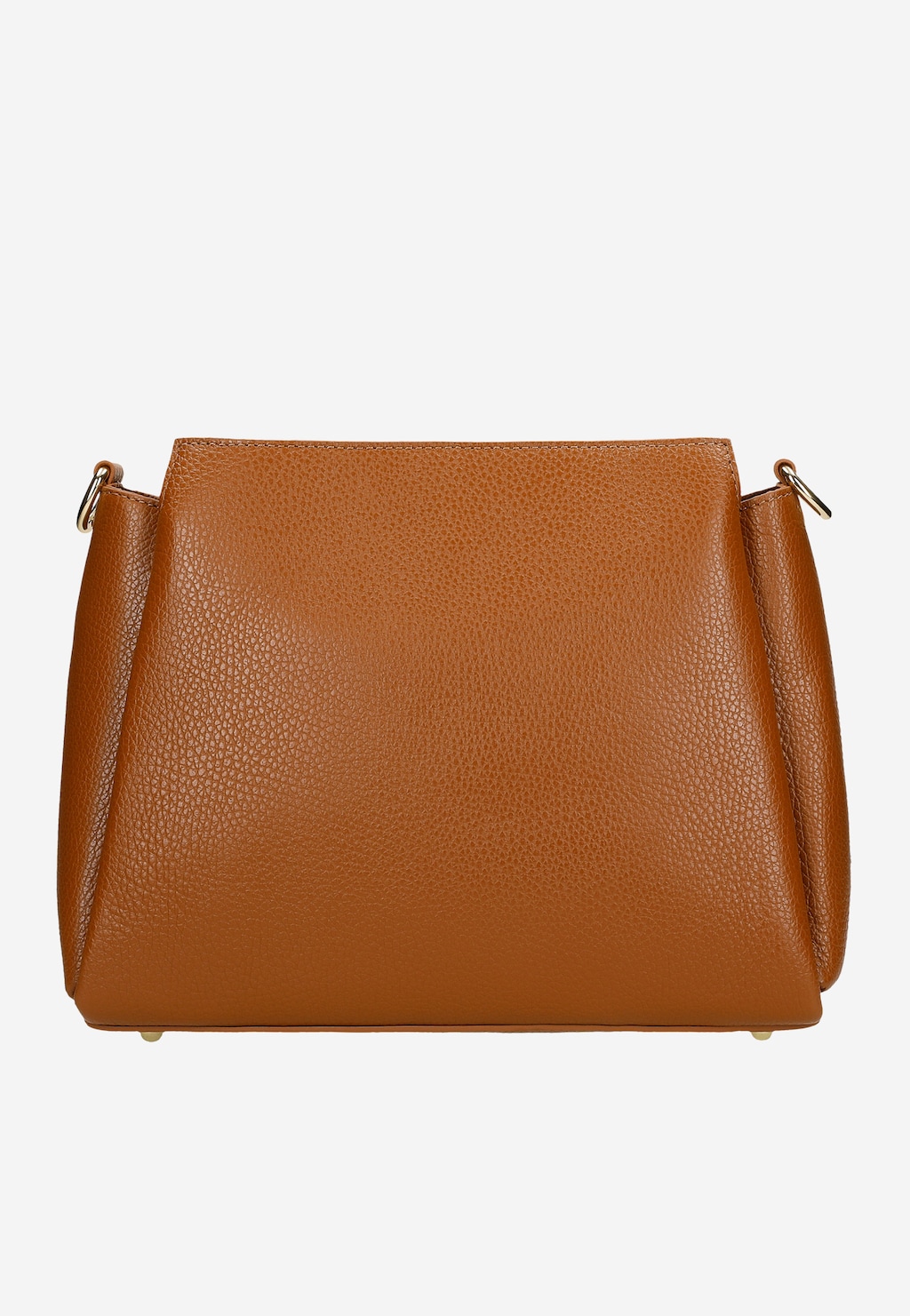 Elegancki skórzany jasnobrązowy kuferek damski Wojas model 80106-53, widoczny z przodu, z charakterystyczną ziarnistą fakturą skóry i metalowymi elementami mocowania paska.