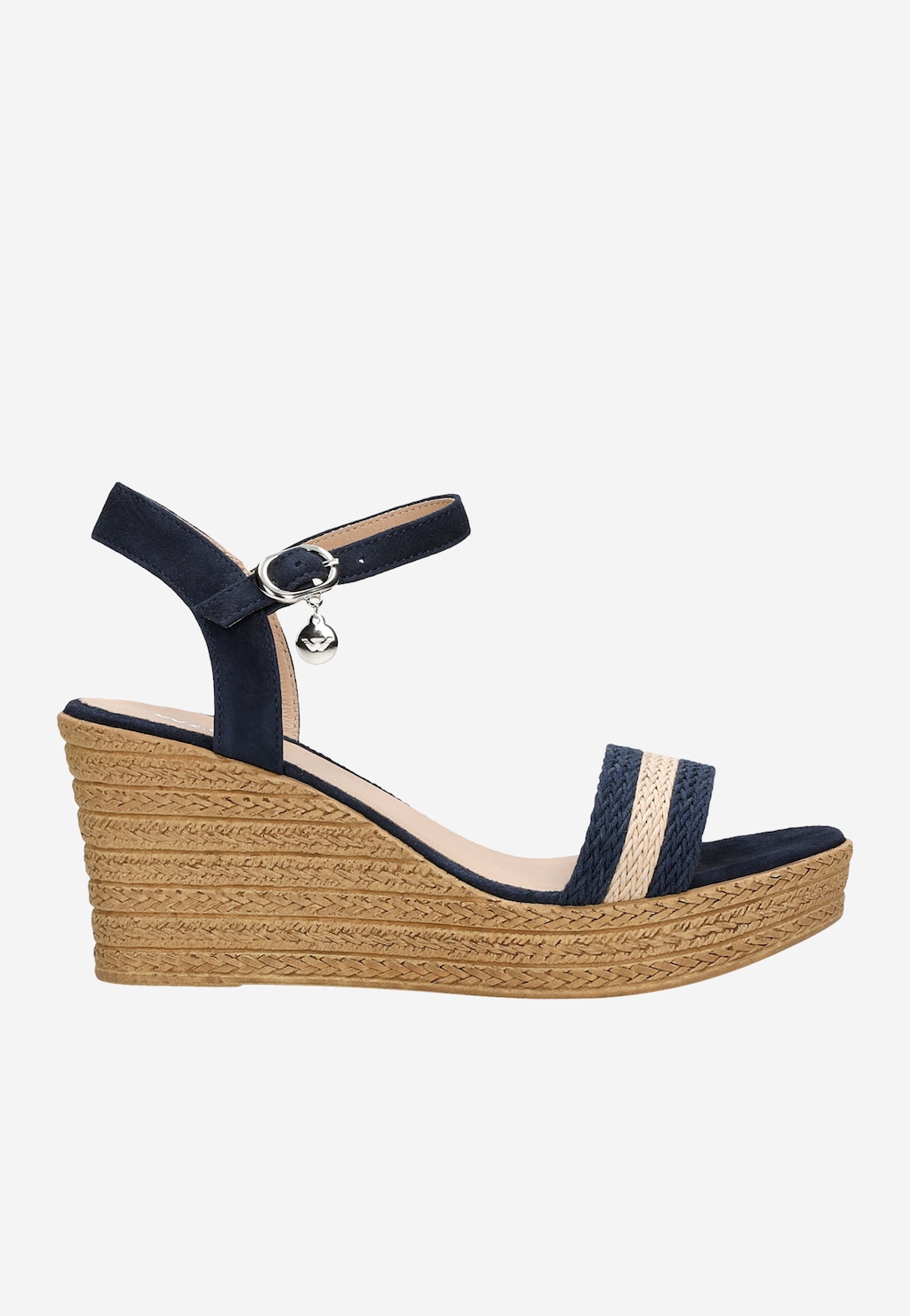 Dámske sandále na kline s pletanými tmavomodrými a béžovými remienkami 76022-86 Widok 2