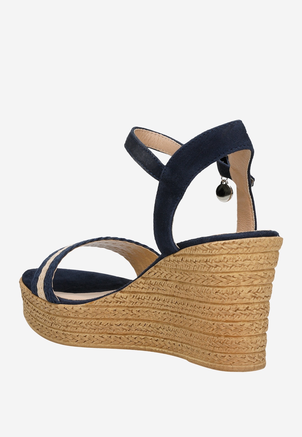Dámske sandále na kline s pletanými tmavomodrými a béžovými remienkami 76022-86 Widok 4
