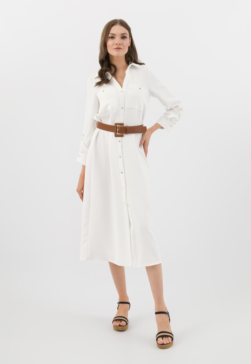 Dámske sandále na kline s pletanými tmavomodrými a béžovými remienkami 76022-86 Widok 1