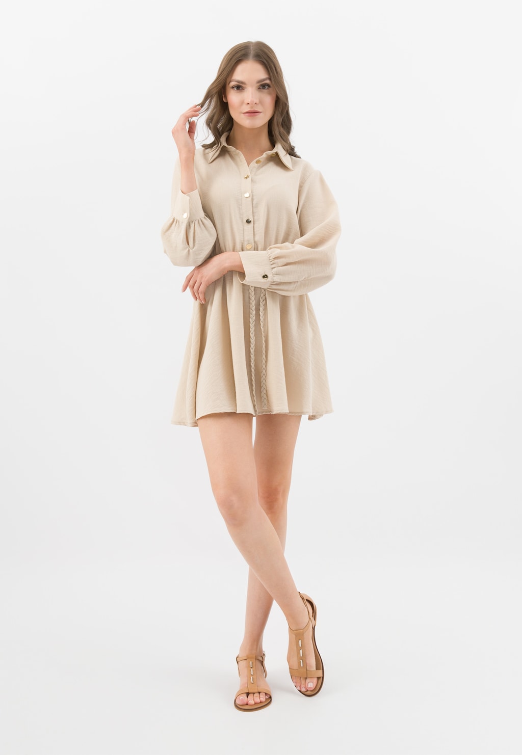 Béžové kožené sandály dámské s kovovými detaily 76066-54 Widok 1