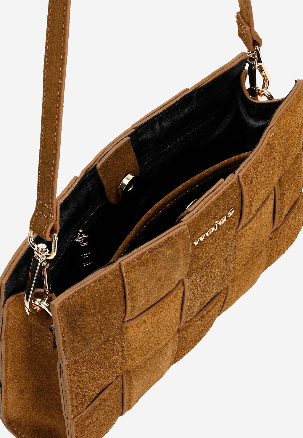 Mała jasnobrązowa torebka pleciona z dwoiny welurowej 80235-63 Widok 6