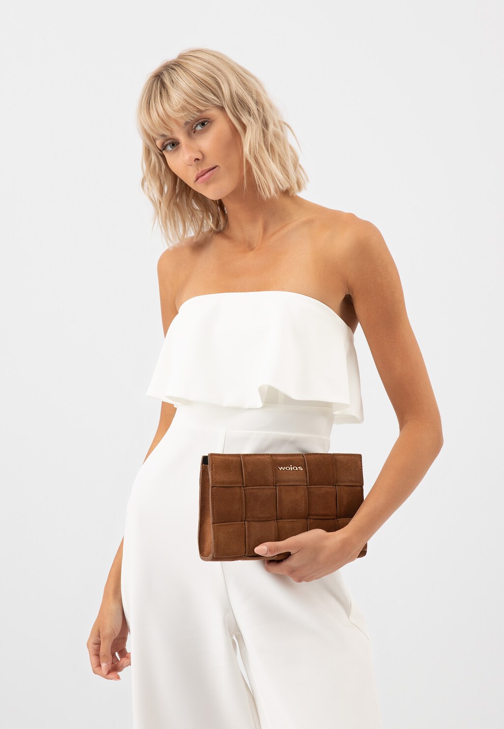 Mała jasnobrązowa torebka pleciona z dwoiny welurowej 80235-63 Widok 8