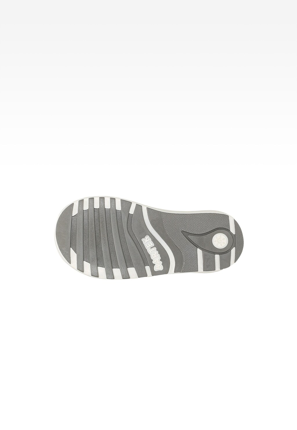 Podeszwa buta dziecięcego Bartek Mini first steps 71179-0013 dla chłopców, w kolorze szarym z białymi elementami, zapewniająca przyczepność i wsparcie pierwszych kroków.