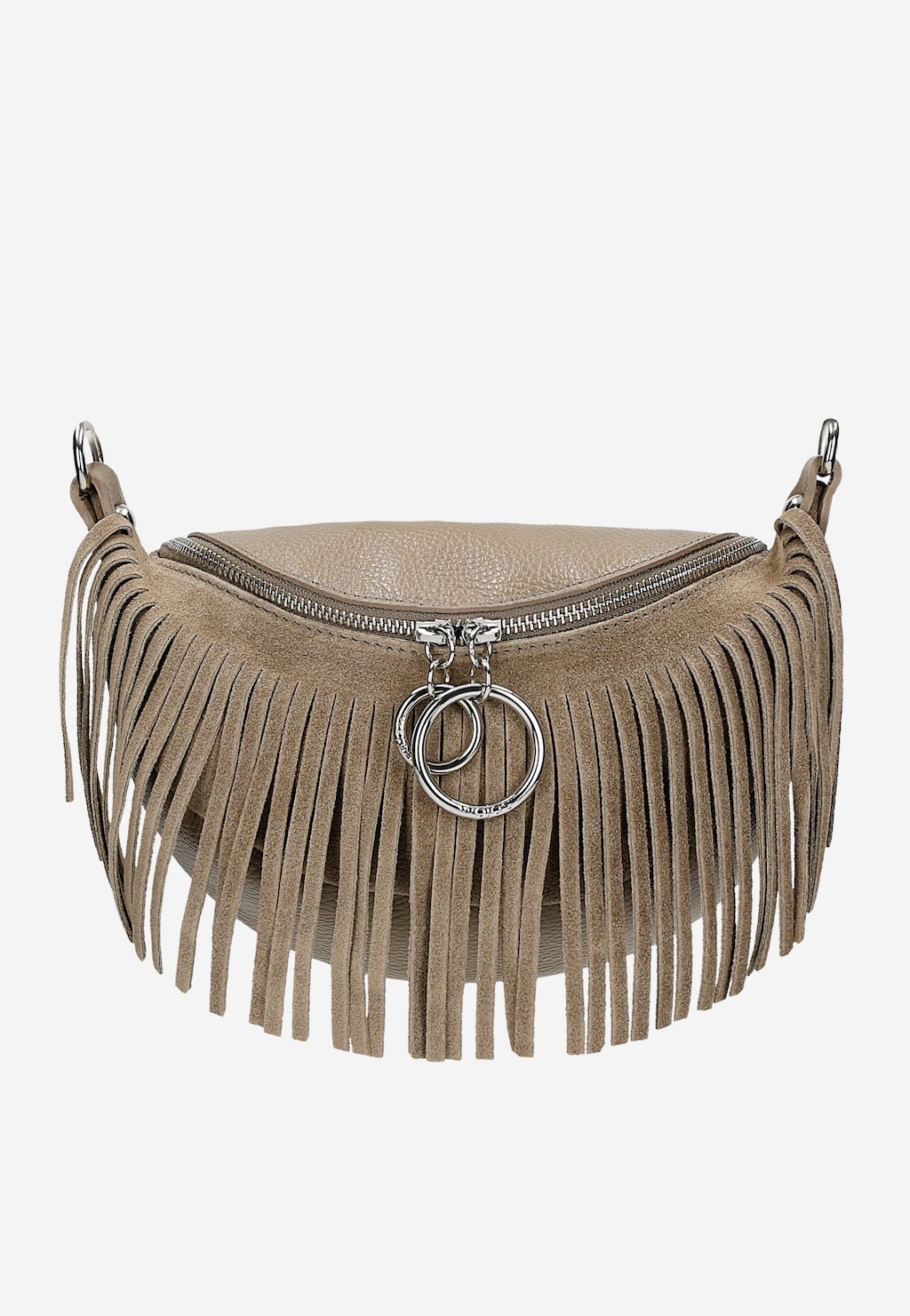 Kožená ľadvinka so strapcami v tmavobéžovej farbe 80089-74 Widok 1