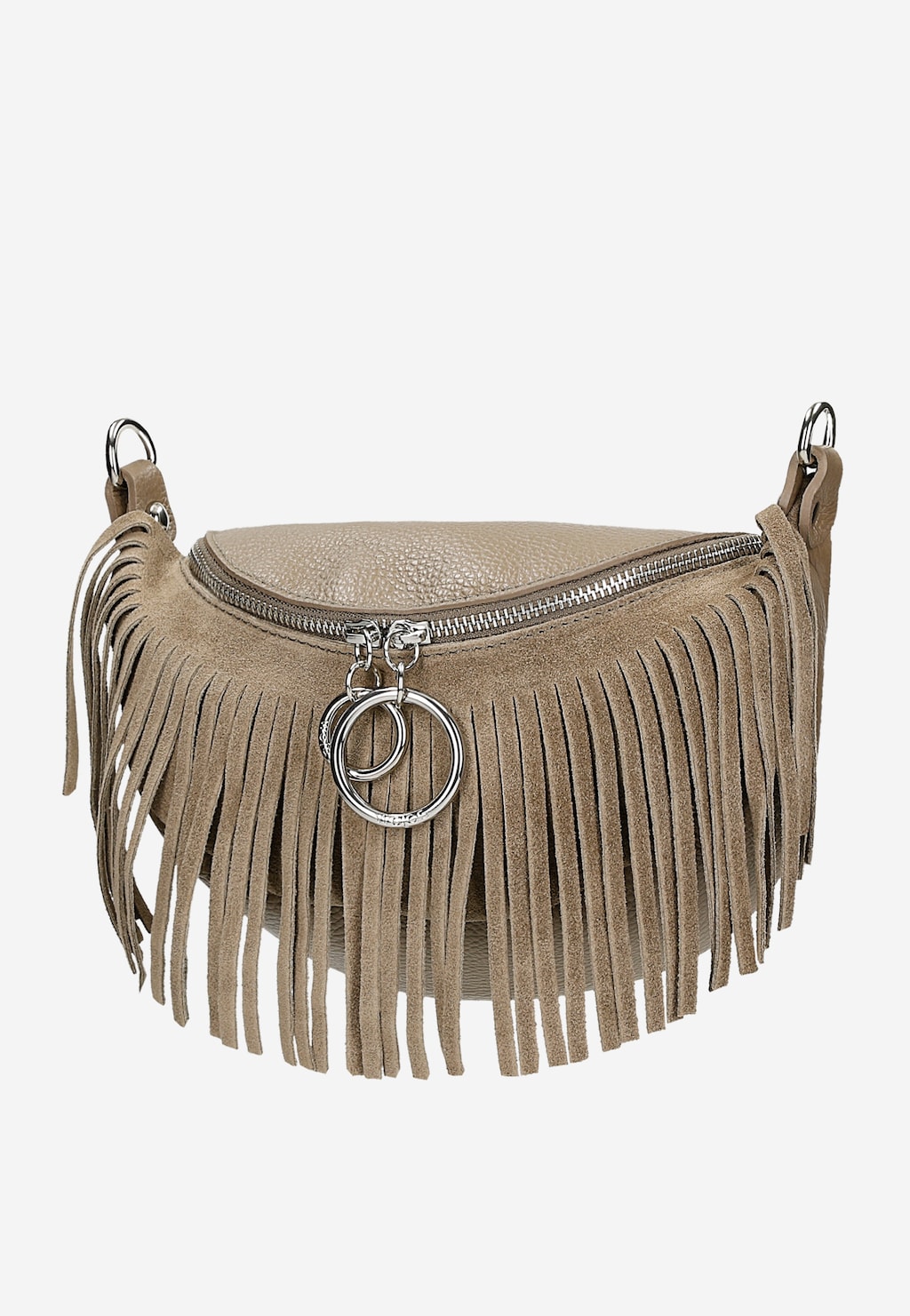 Kožená ľadvinka so strapcami v tmavobéžovej farbe 80089-74 Widok 2