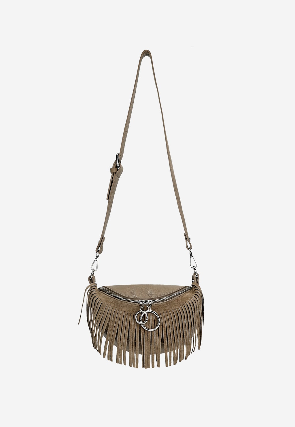 Kožená ľadvinka so strapcami v tmavobéžovej farbe 80089-74 Widok 4