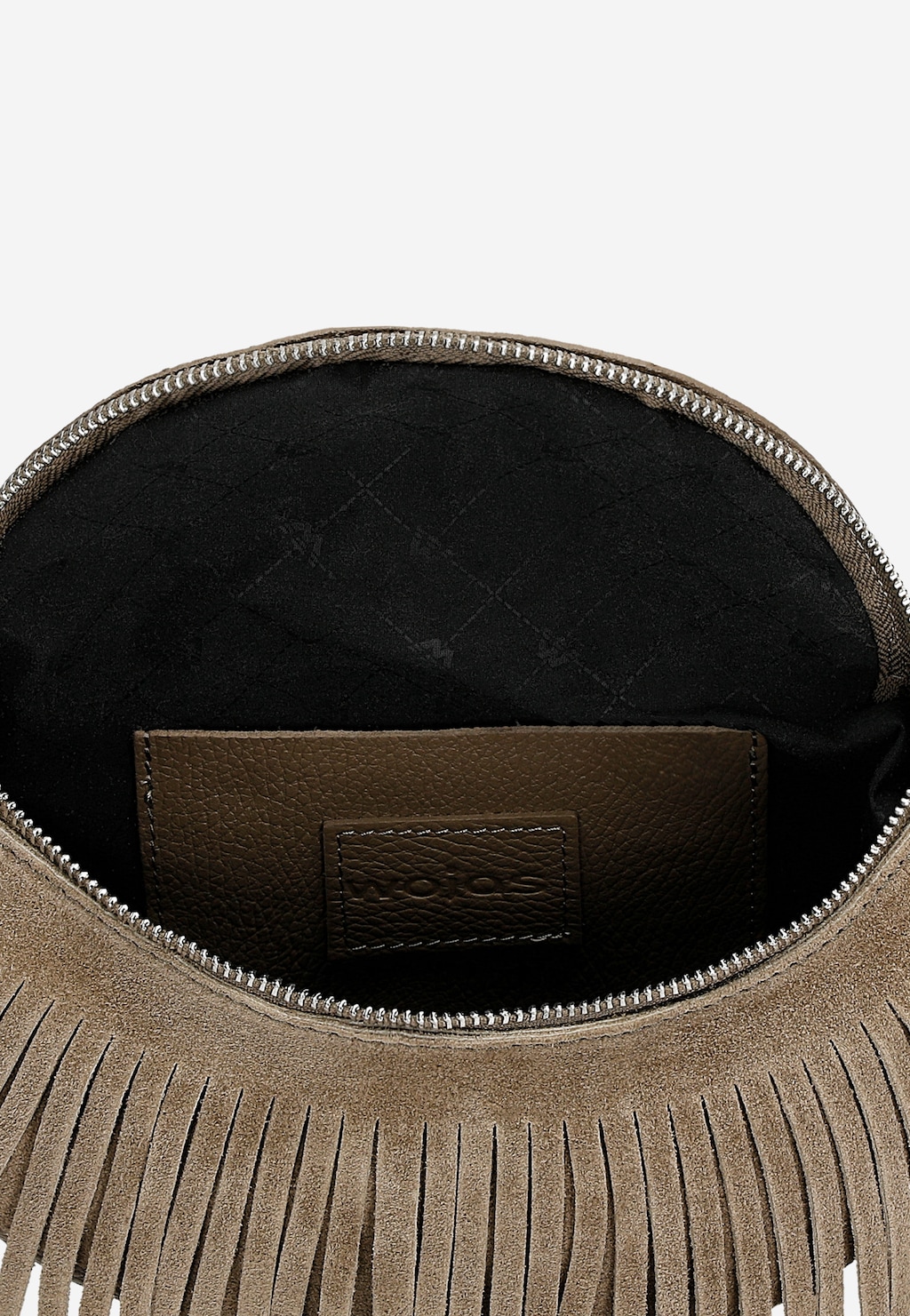 Kožená ľadvinka so strapcami v tmavobéžovej farbe 80089-74 Widok 5