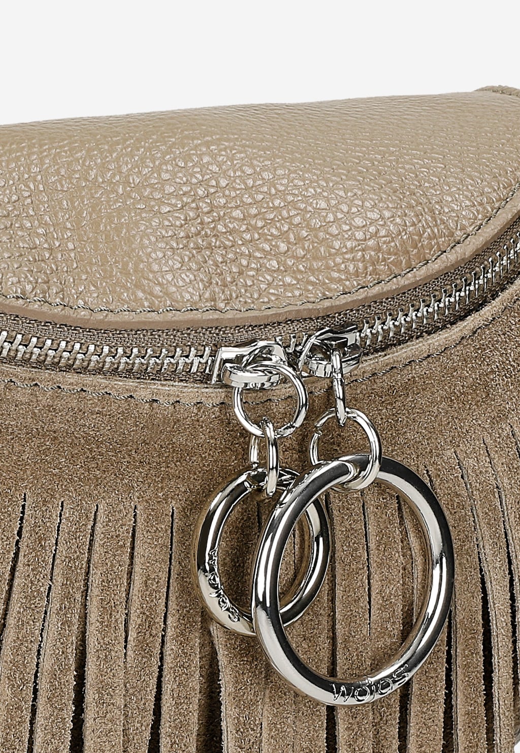 Kožená ľadvinka so strapcami v tmavobéžovej farbe 80089-74 Widok 7