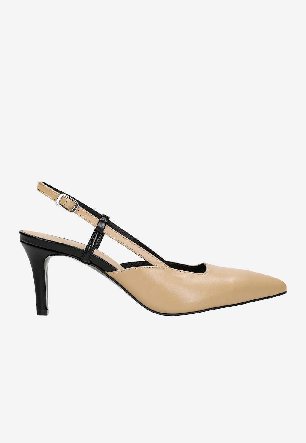 Béžovo-čierne lodičky s otvorenou pätou 35127-54 Widok 2