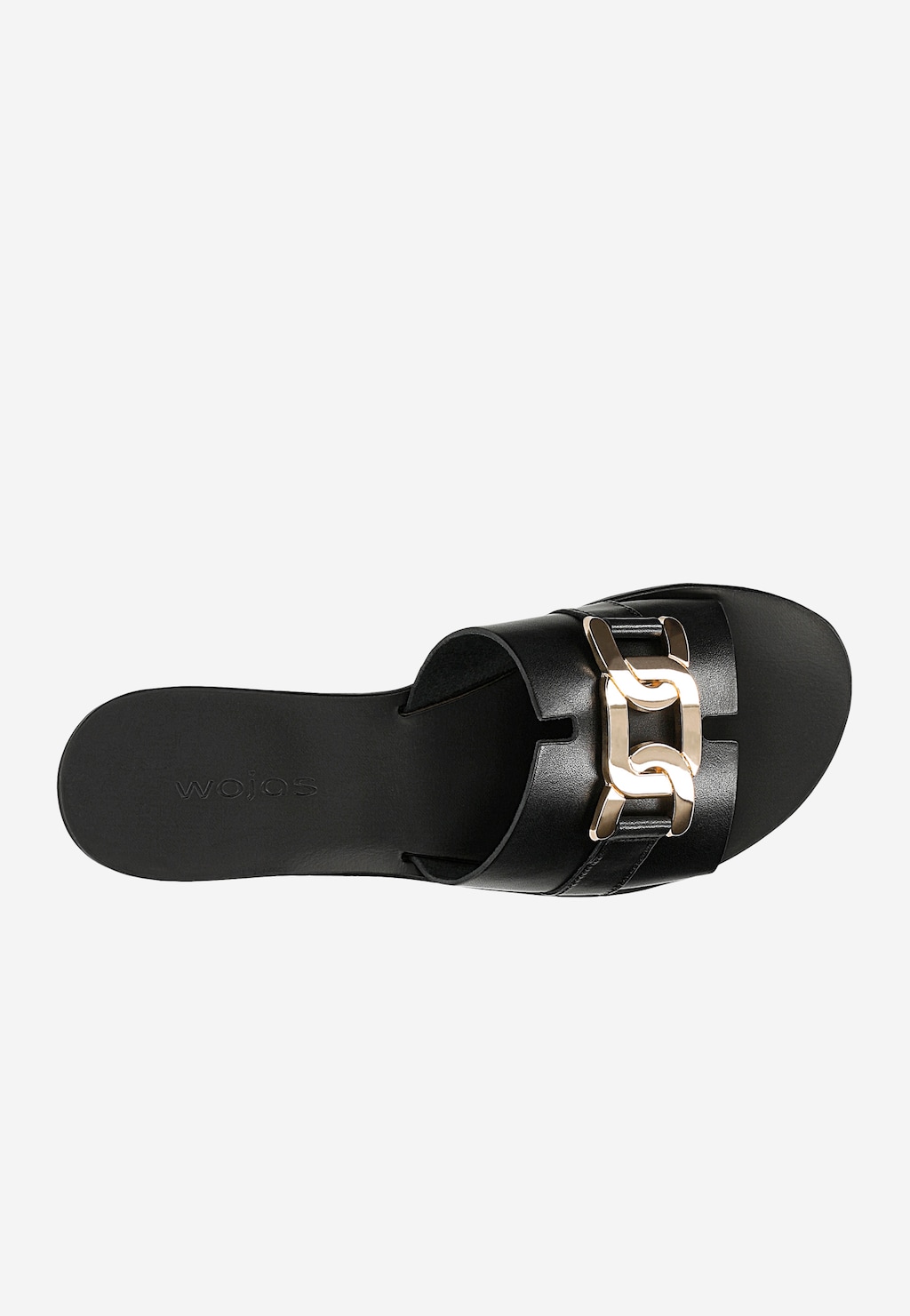 Černé pantofle z lícové kůže se zlatou ozdobou 74121-51 Widok 5