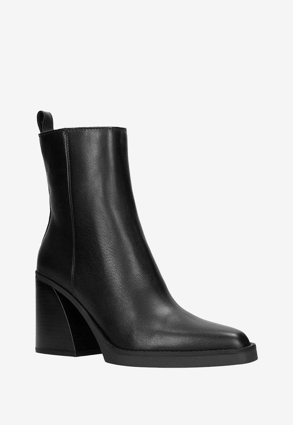 Černé dámské kožené boty se zkoseným podpatkem 55259-51 Widok 2