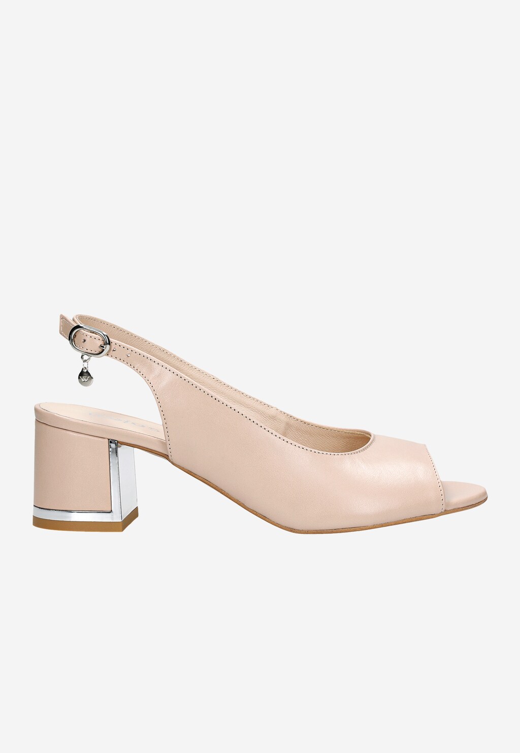 Beżowe sandały damskie z otwartą piętą oraz ozdobnym obcasem 76041-54 Widok 2