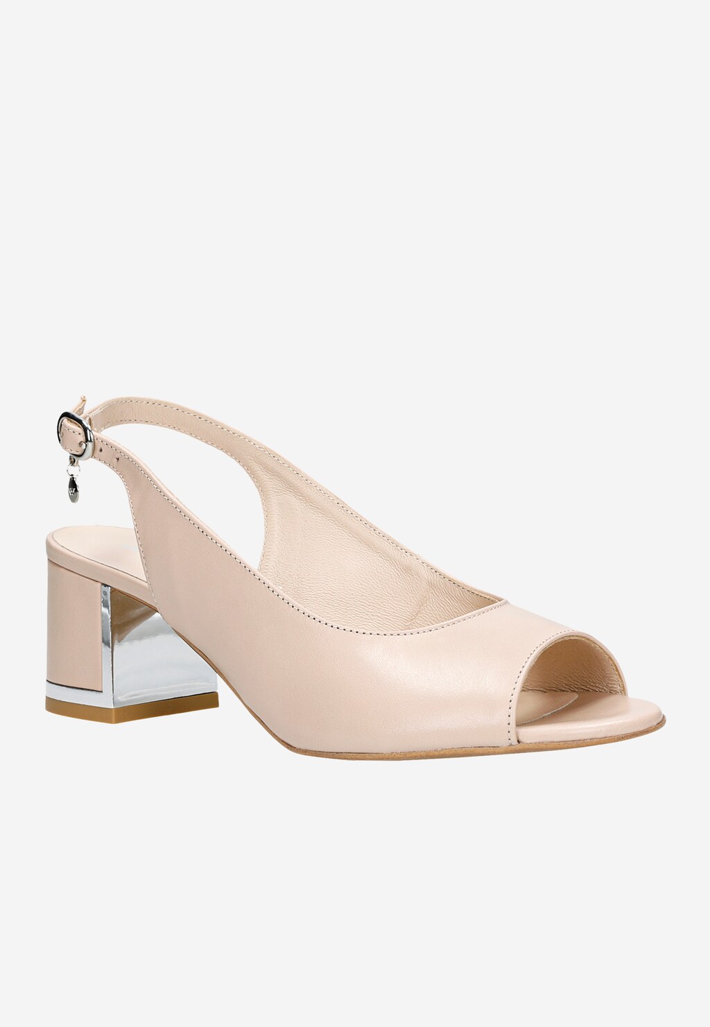 Beżowe sandały damskie z otwartą piętą oraz ozdobnym obcasem 76041-54 Widok 3