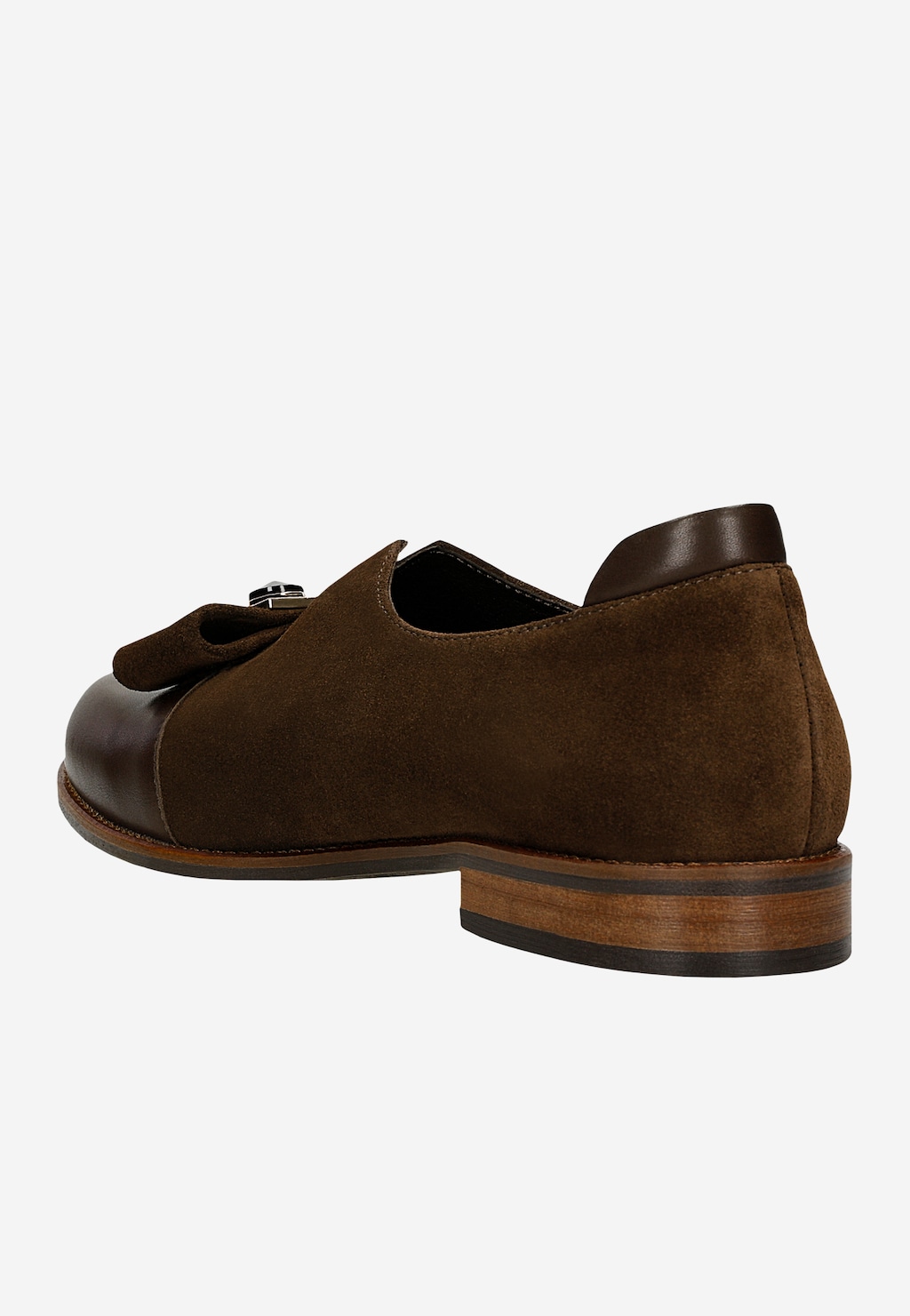 Hnedé poltopánky s ozdobnou mašľou z hladkej kože a velúru 46302-72 Widok 4