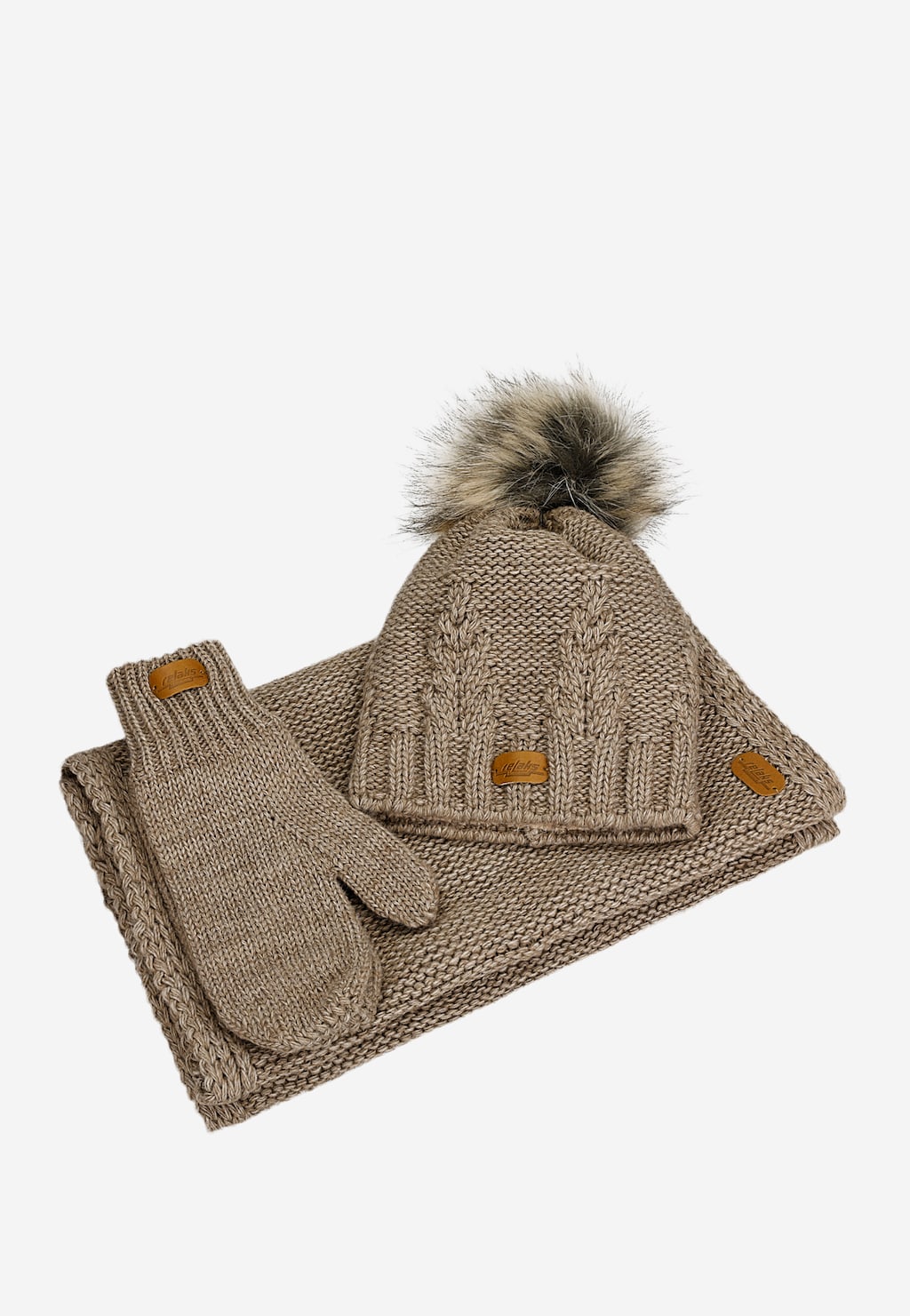 Béžový set RELAKS - čepice + šála + rukavice R96018-13 Widok 5