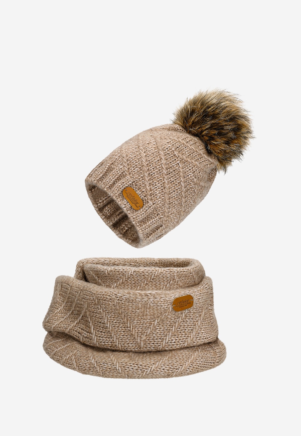 RELAKS béžová sada čiapka s brmbolcom + nákrčník R9600183 Widok 1