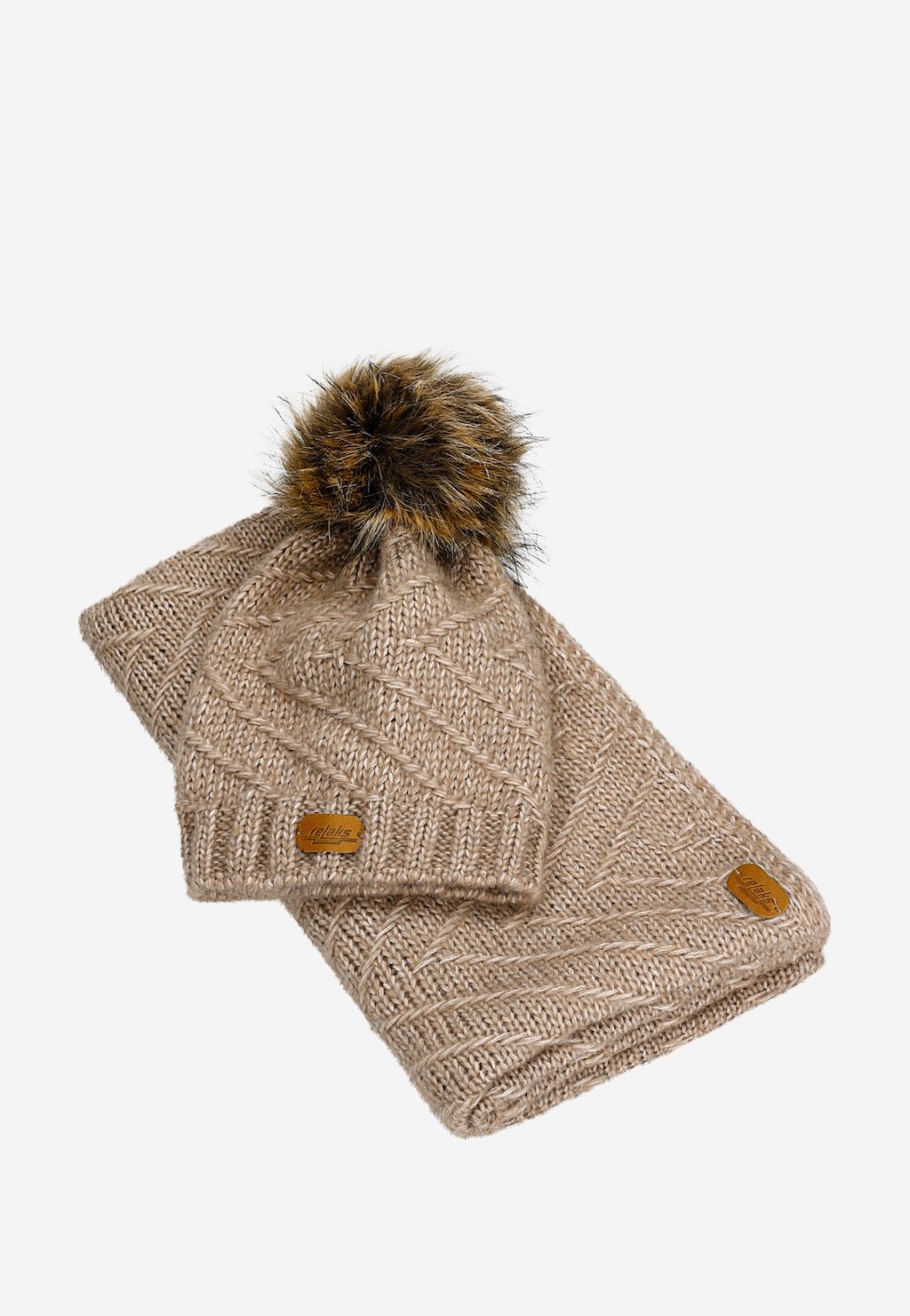 RELAKS béžová sada čiapka s brmbolcom + nákrčník R9600183 Widok 4