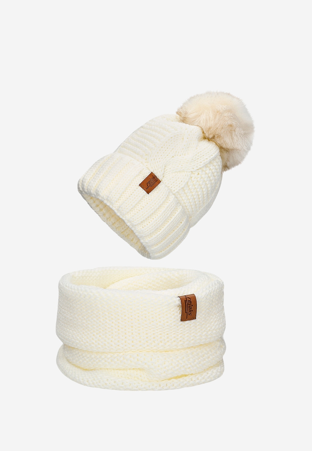 Biela sada RELAKS - čiapka s brmbolcom a nákrčníkom R96029-89 Widok 1