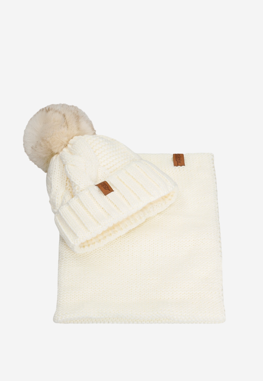 Biela sada RELAKS - čiapka s brmbolcom a nákrčníkom R96029-89 Widok 4