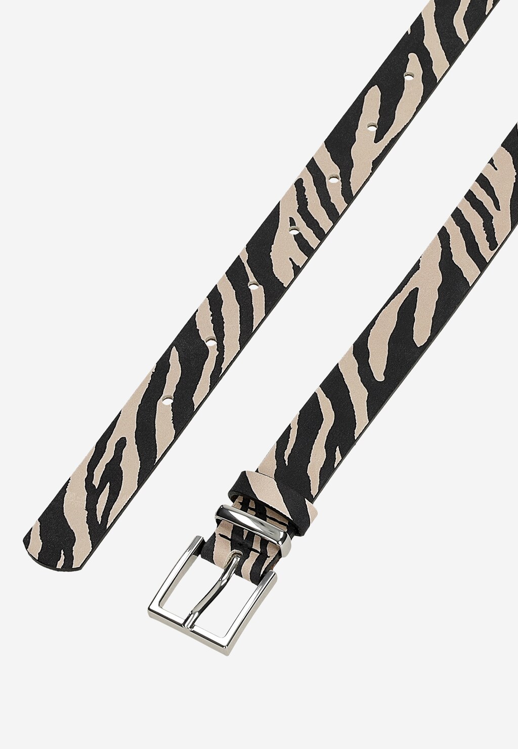 Beżowo-czarny pasek damski Wojas model 9961-64 z motywem zebry, wykonany z wysokiej jakości materiału, z metalową srebrną klamrą, idealne modne uzupełnienie stylizacji.