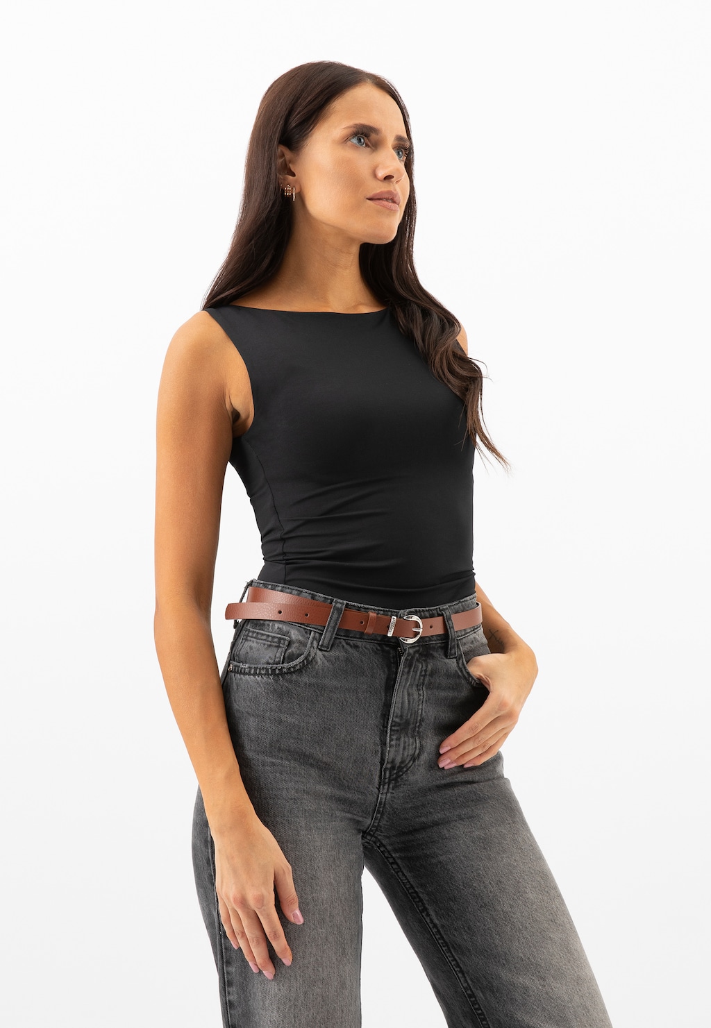 Hnědý dámský pásek se stříbrnou sponou 93094-53 Widok 1