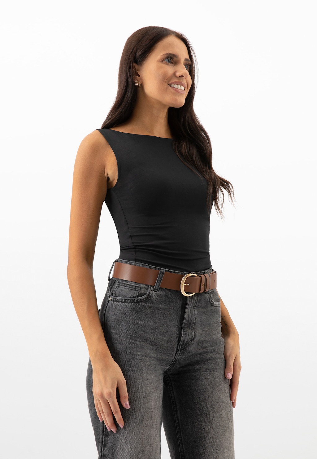 Jemný dámský pásek v hnědé barvě se zlatou přezkou 93088-52 Widok 7