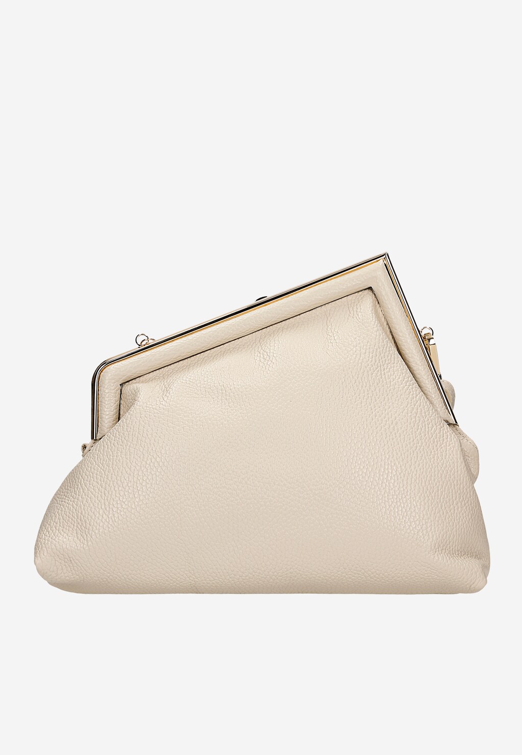 Mała asymetryczna torebka damska Wojas model 80390-54 w jasnym beżu, z metalowym zapięciem na górze i teksturowaną skórzaną powierzchnią.