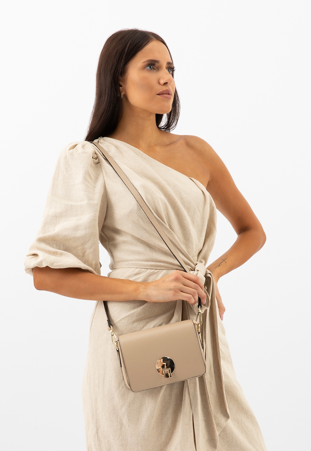 Malá béžová kožená crossbody kabelka 80379-54 Widok 1