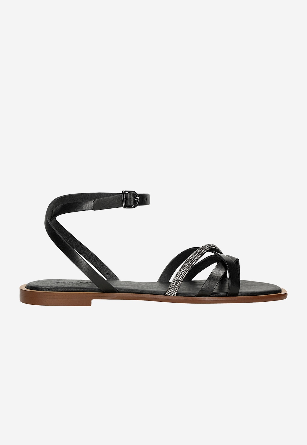 Černé ploché dámské sandály s páskem s kamínky 76185-81 Widok 2