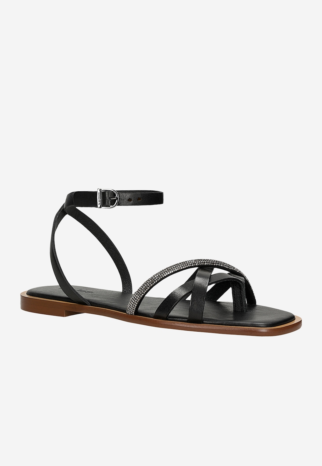 Černé ploché dámské sandály s páskem s kamínky 76185-81 Widok 3