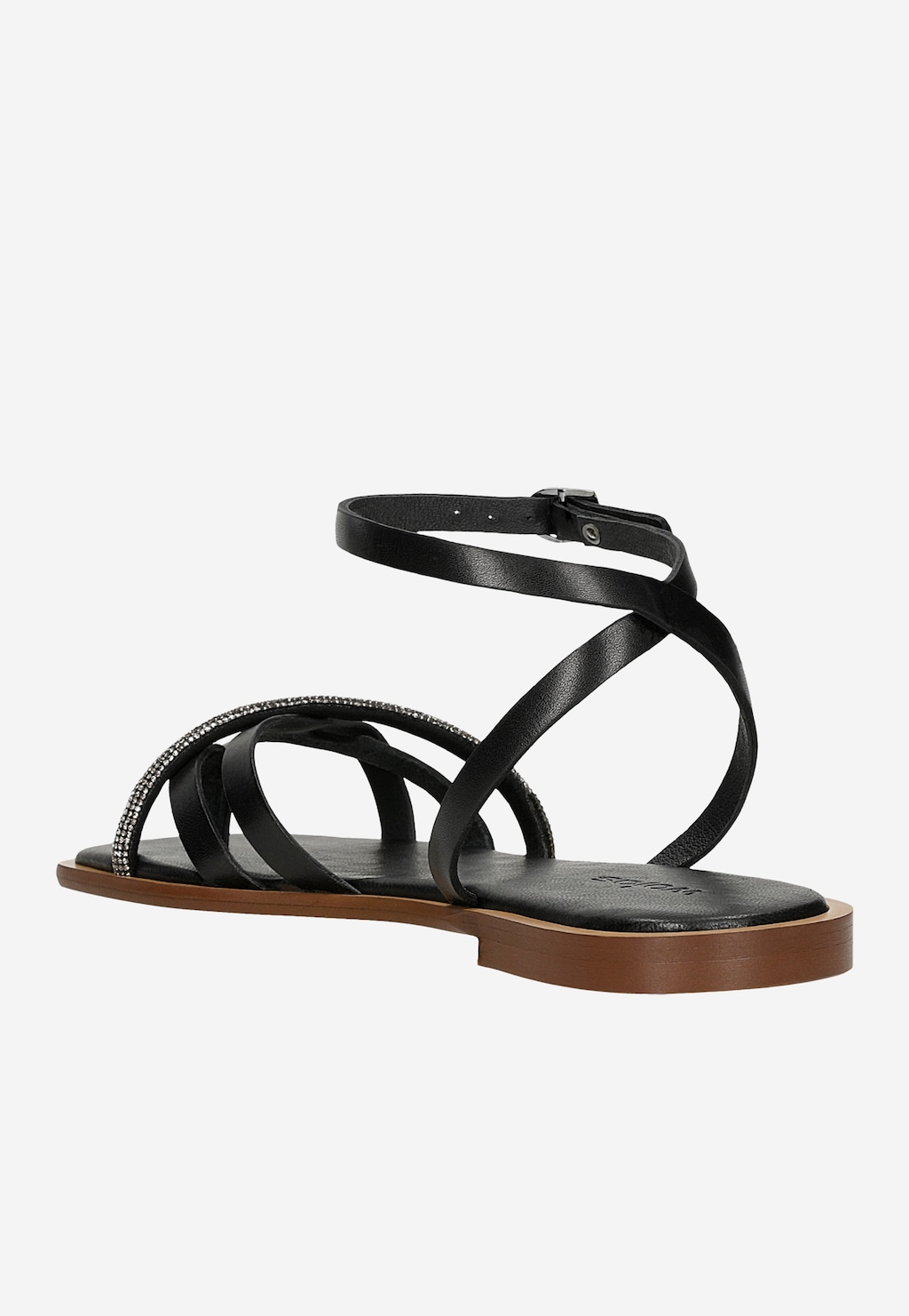 Černé ploché dámské sandály s páskem s kamínky 76185-81 Widok 4