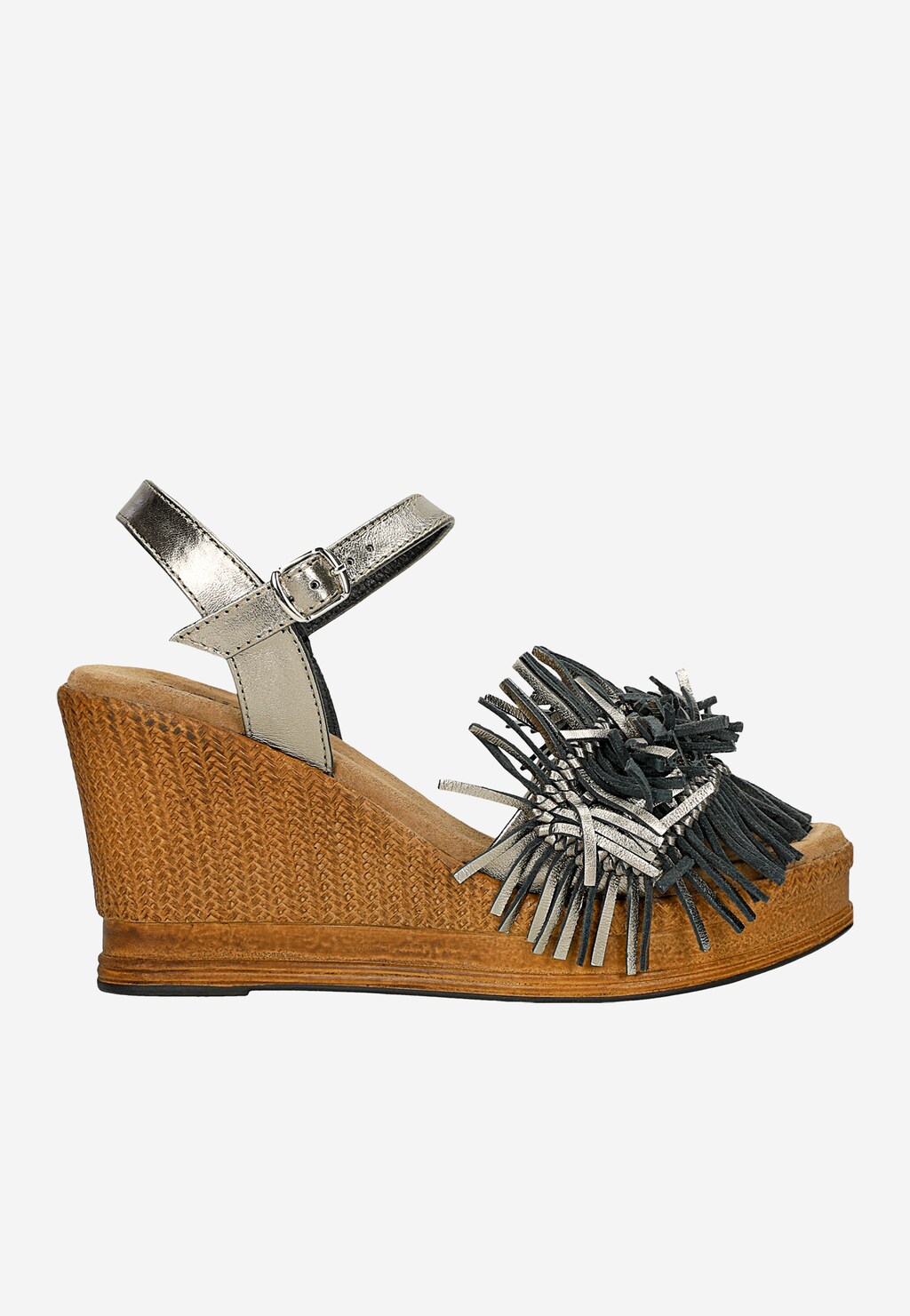 Metalické sandály na vysokém klínu s ozdobou na řemínku 76184-50 Widok 2