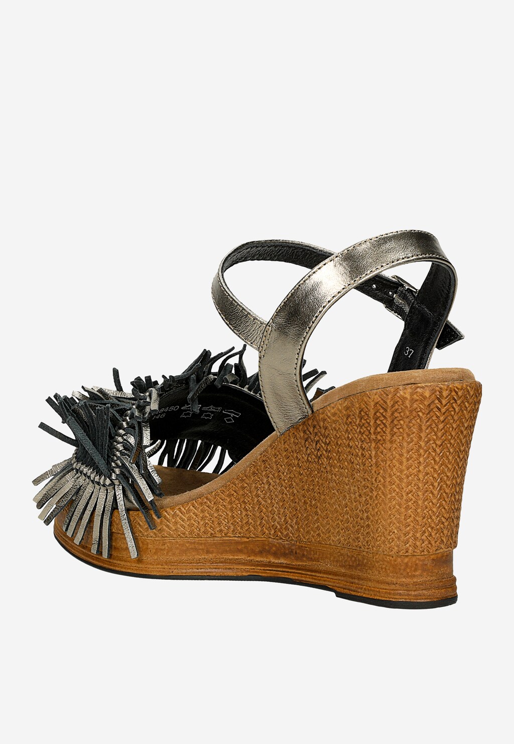 Metalické sandály na vysokém klínu s ozdobou na řemínku 76184-50 Widok 4