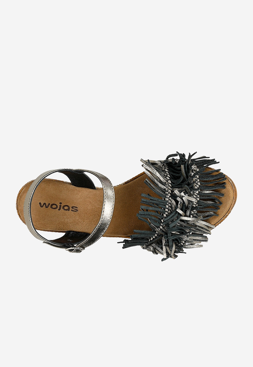 Metalické sandály na vysokém klínu s ozdobou na řemínku 76184-50 Widok 5