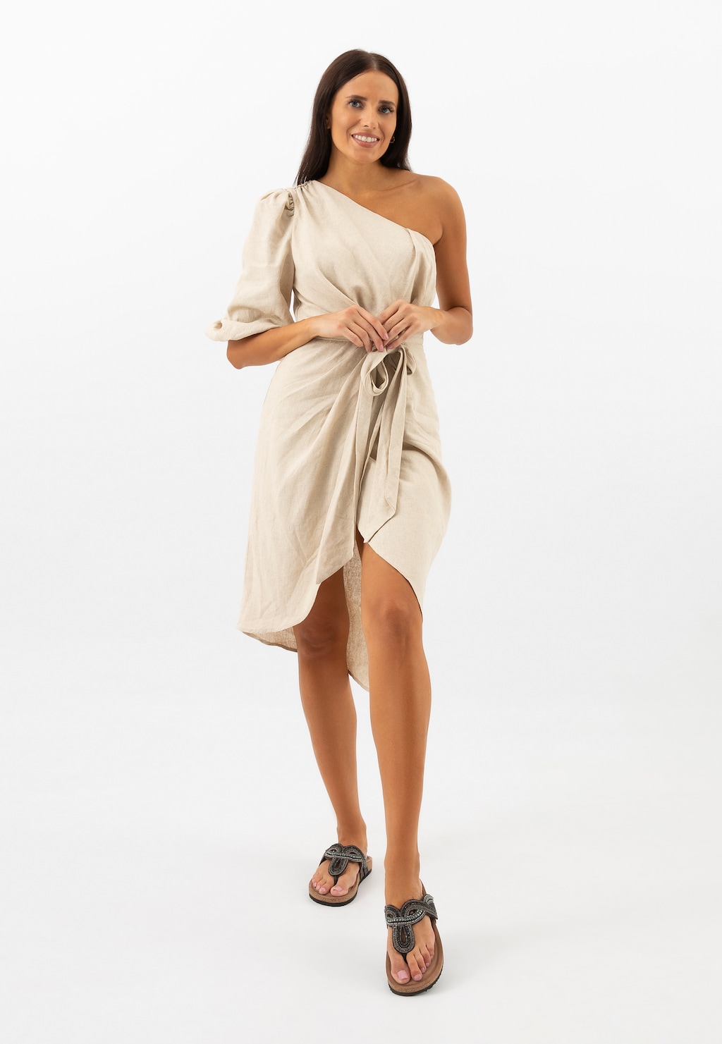 Ploché žabky s korálkami a korkovou podrážkou 74129-81 Widok 1