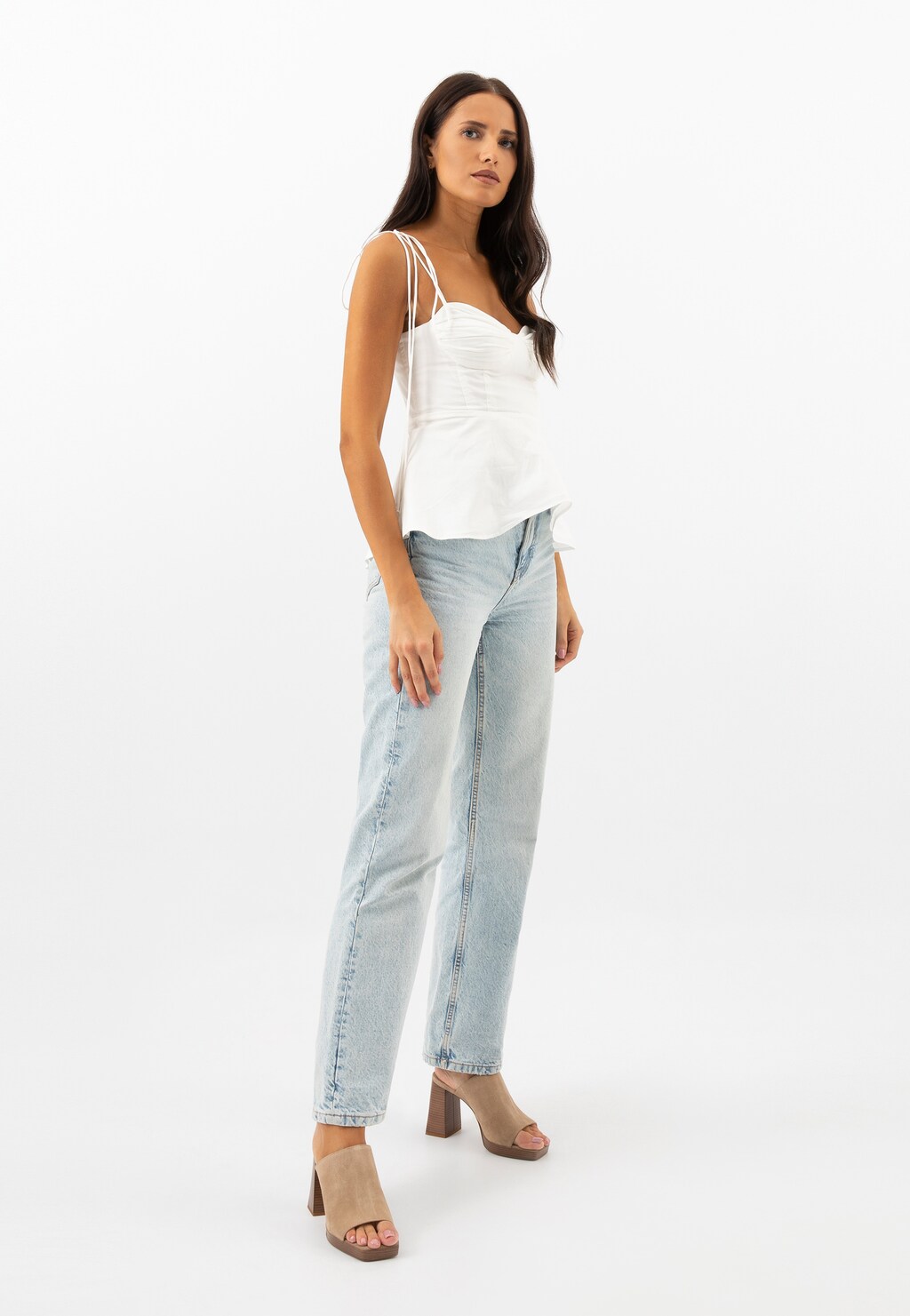 Béžové šľapky na masívnom opätku 74123-64 Widok 9