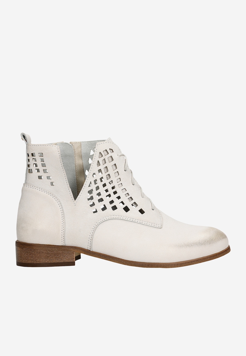 Białe ażurowe trzewiki ze złotymi przetarciami 64123-58 Widok 2