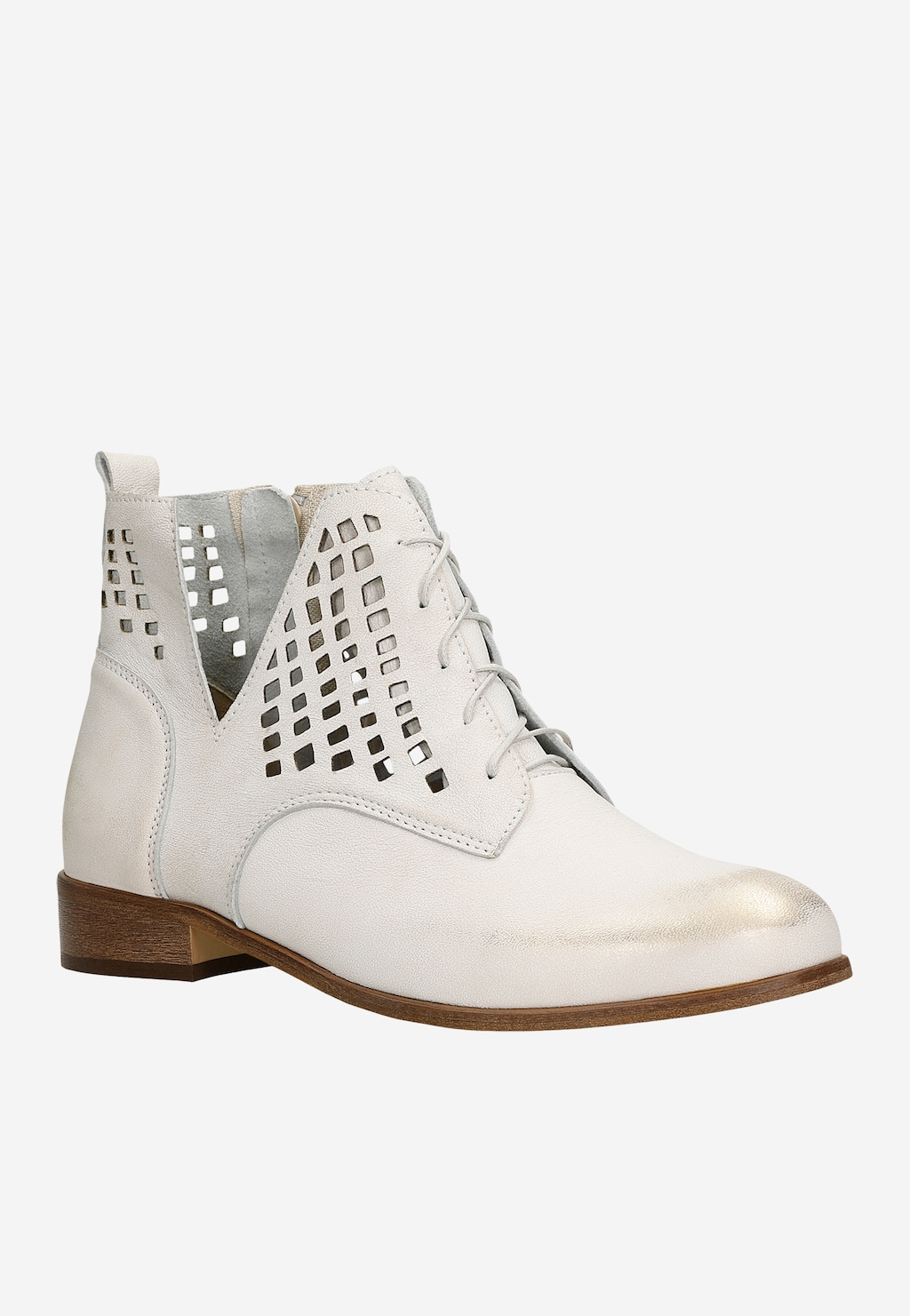 Białe ażurowe trzewiki ze złotymi przetarciami 64123-58 Widok 3