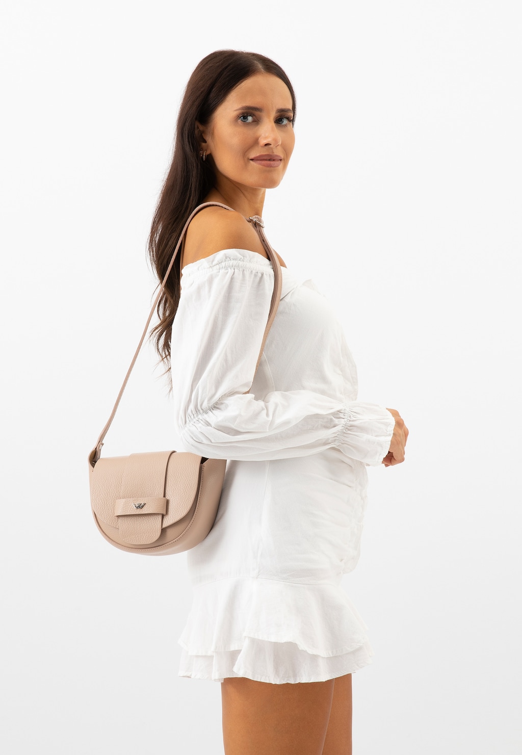 Půlměsícová kožená kabelka ve světle růžové barvě 9816-54 Widok 1