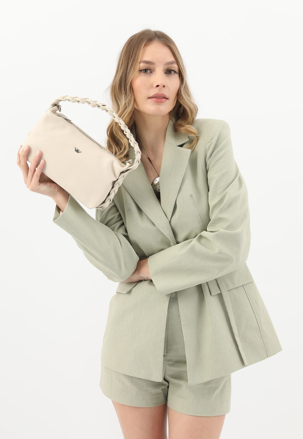 Malá béžová dámská kabelka s pletenou rukojetí 80389-54 Widok 1